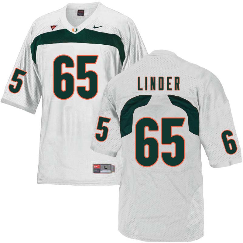 Nike Miami Hurricanes #65 Brandon Linder College Football Jerseys Sale-White - Click Image to Close